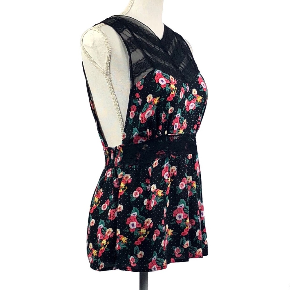 FREE PEOPLE | Black , boho,Floral,Lace, Peplum Top, sz small - Picture 3 of 5